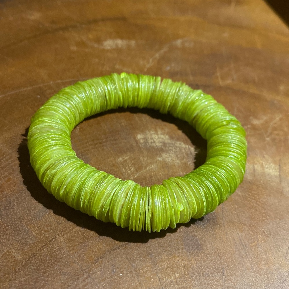 Green Beaded Disc Stretch Bracelet
